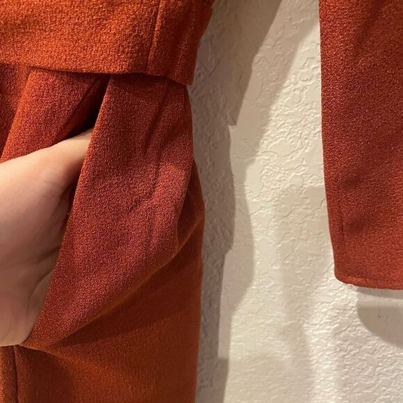WAYF Burnt Orange Mini Wrap Dress Size Small Boho Chic, V-Neck, Long 3/4 Sleeve - Picture 6 of 9